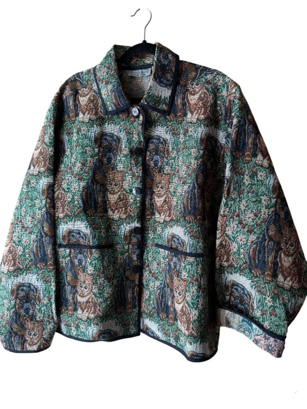 Jane Ashley Womens Cat & Dog Theme Cottagecore-style Tapestry Jacket Size 3X